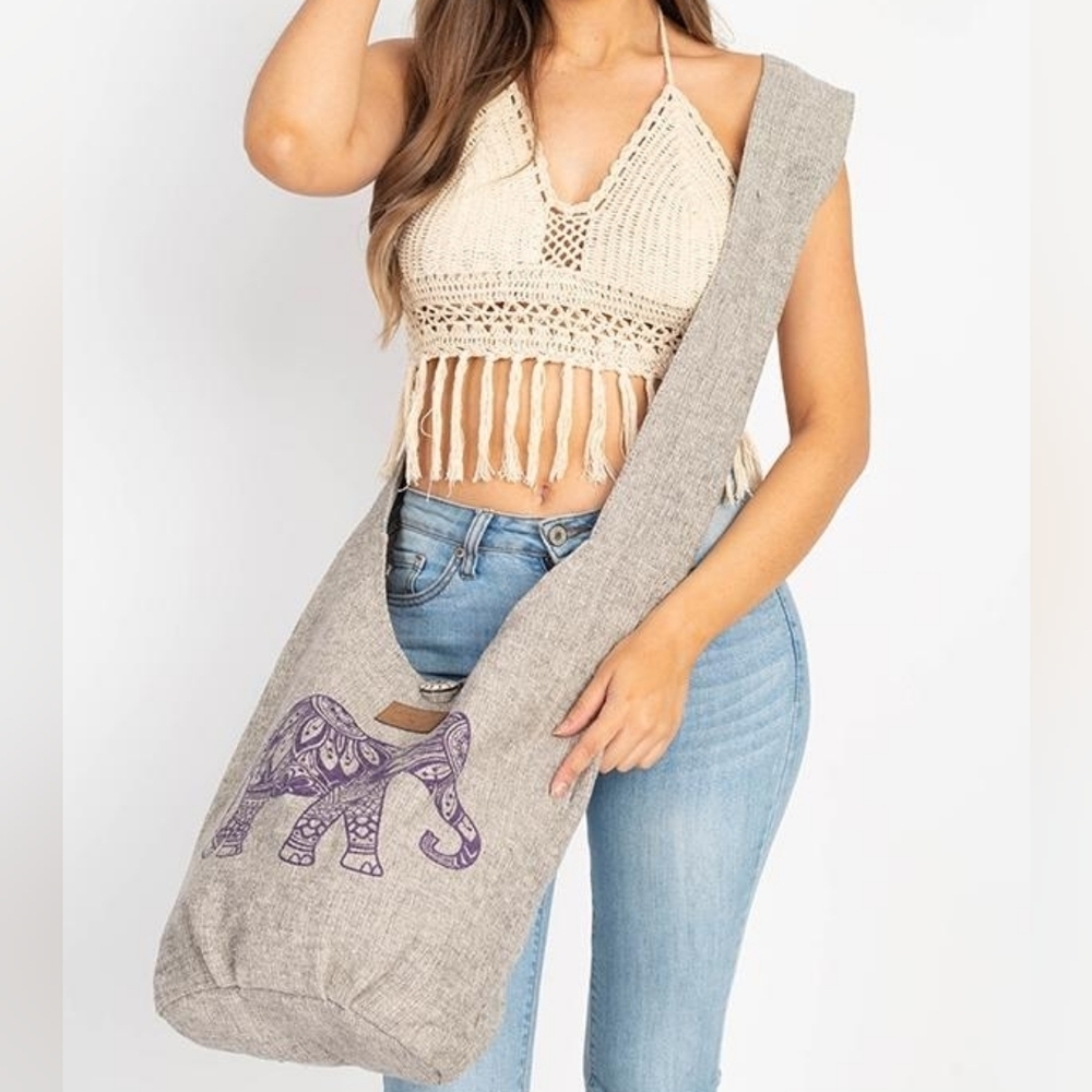 Lakhays Elephant Harmonious Higher Being Cotton Shoulder Crossbody Bag